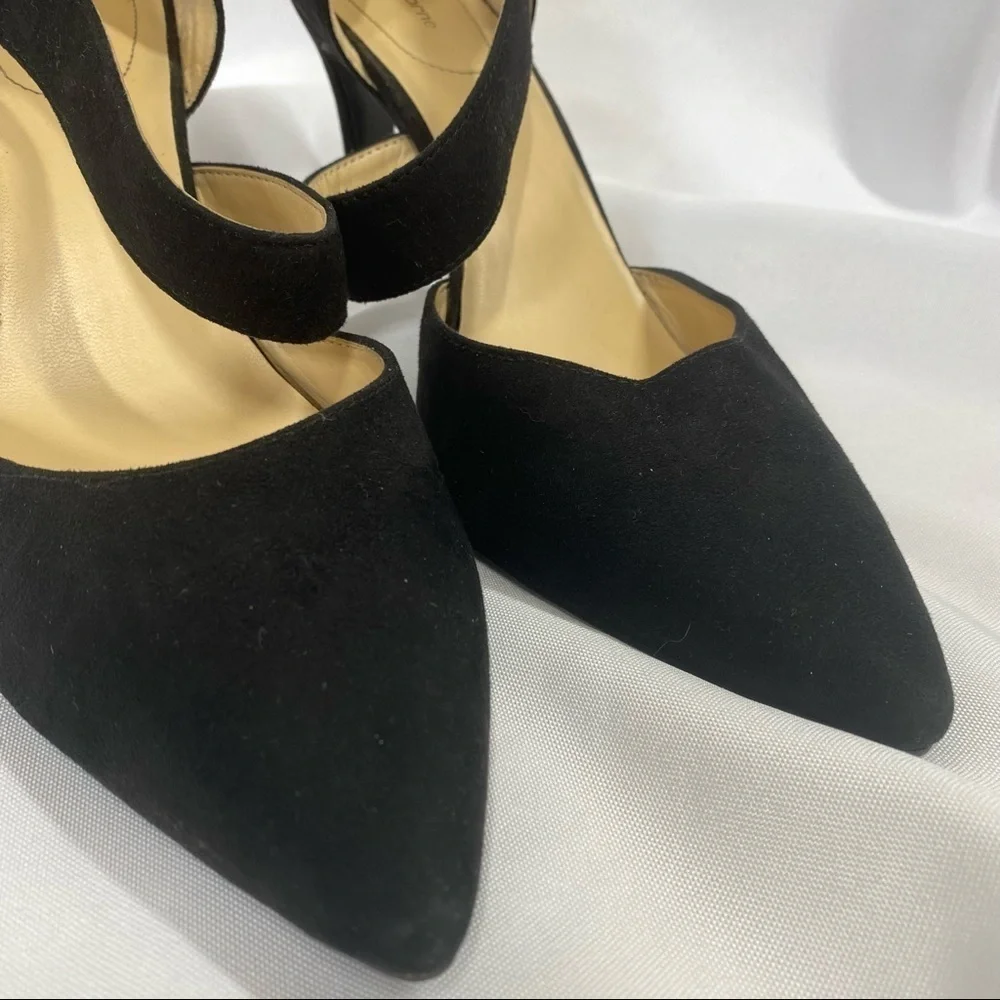 Liz Claiborne | Black Pointed Toe Velvet Heels Strap Women's Size 9.5